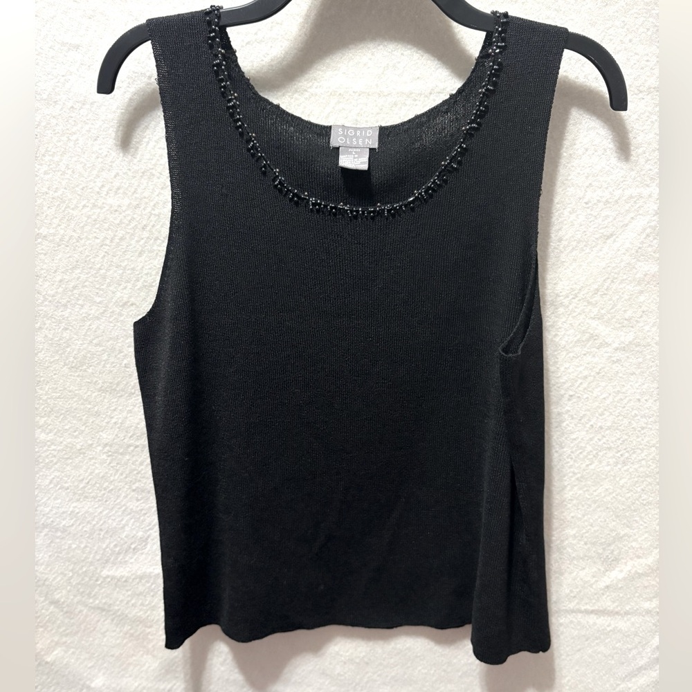 Sigrid Olsen Large Black Beaded Tank Top